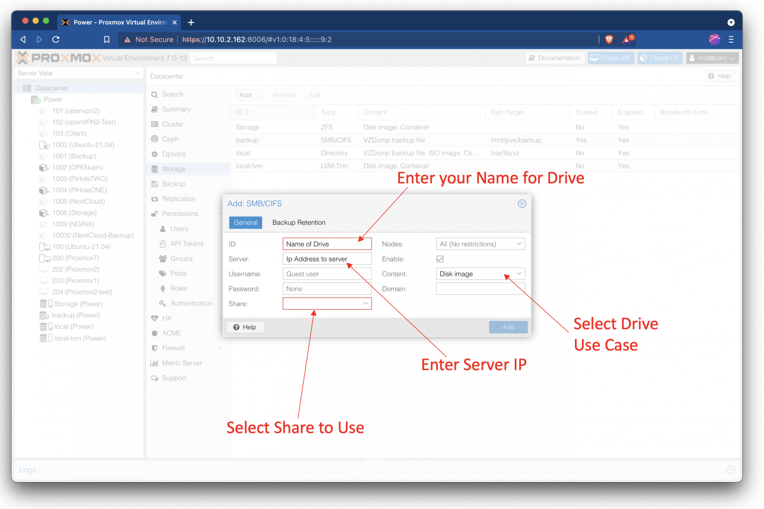 Add SMB Share Using Just  Interface Proxmox 7 Virtualize Everything